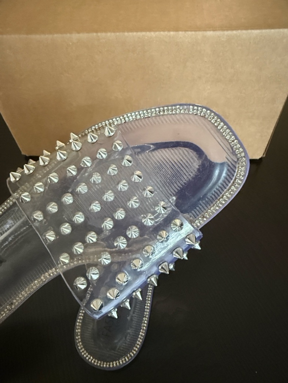 Fashion Nova Los Angeles Clear Slide Sandals with Silver Spikes - Picture 9 of 13